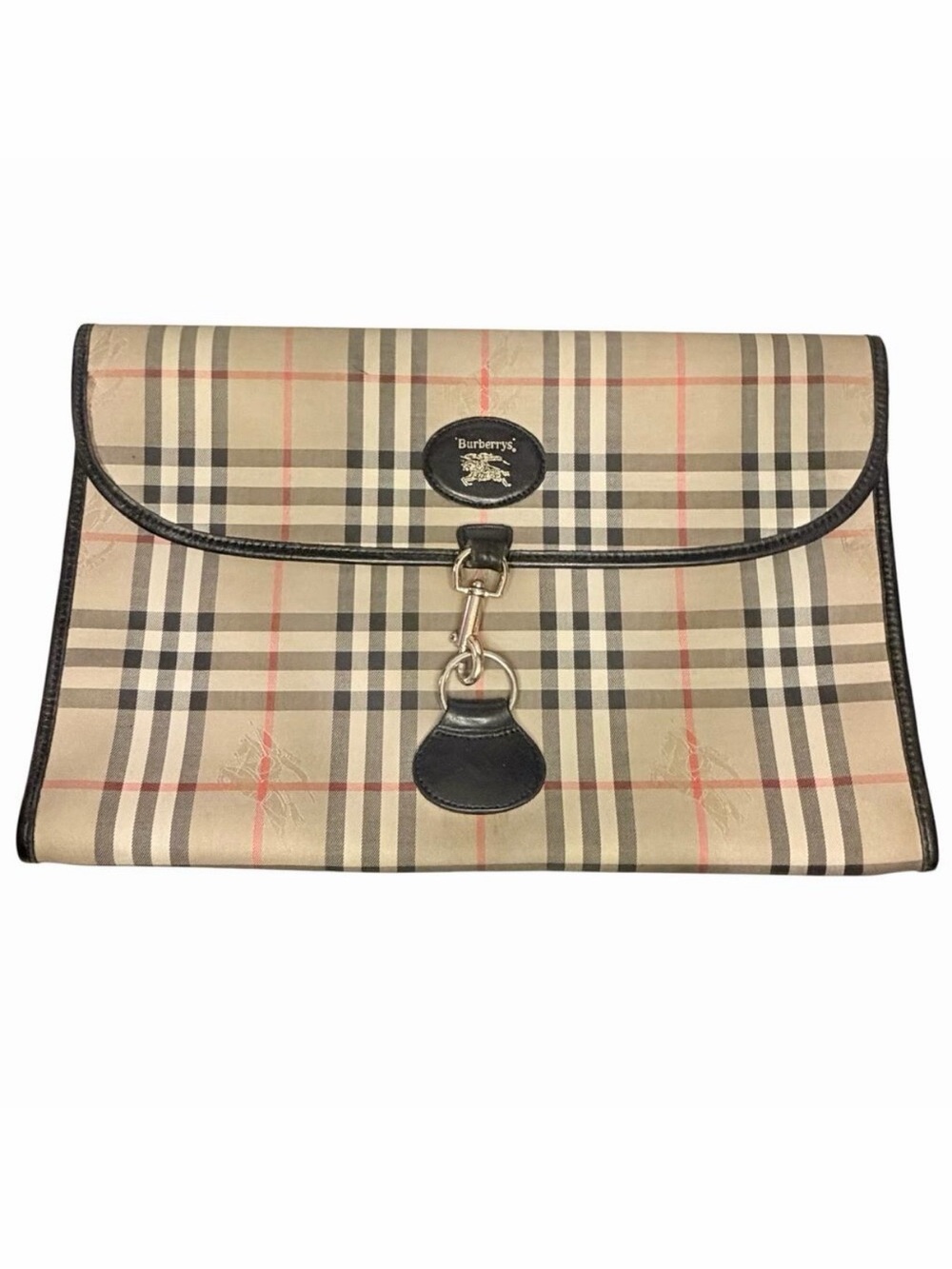 Burberry Vintage Haymarket Check Leather Trim Portfolio Document Case